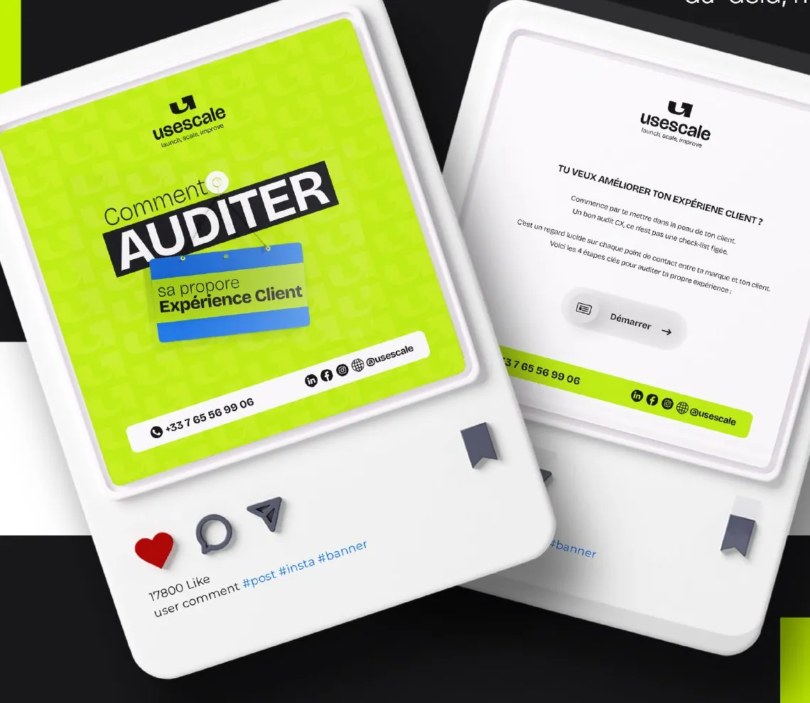 Deux visuels de post sur l'audit de l'expérience client